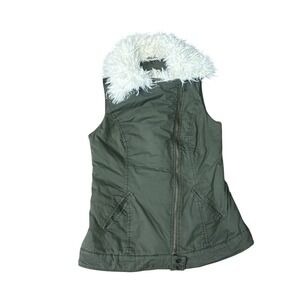 Mossimo Supply Co Olive Green Faux Fur Collar Vest Women's Size S
